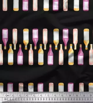 Soimoi Черный Поли Креп Ткань Бутылка Бар Печать Швейная Ткань Метр 42 Дюйма 42 Inch Wide - Cotton Voile чёрный