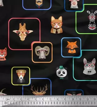 Soimoi Черный Поли Креп Ткань Животные Декор Лица Ткань Напечатанный Метр 42 Дюйма 42 Inch Wide - Poly Crepe чёрный