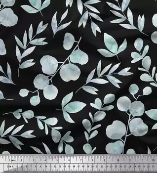 Soimoi черный японский креп-атласная ткань с цветочным принтом и листьями, швейная ткань, метр 42 дюйма 42 Inch Wide - Poly Crepe чёрный