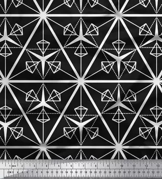 Soimoi черный японский креп-атласная ткань с ромбовидным и треугольным геометрическим принтом, швейная ткань, метр 42 дюйма 42 Inch Wide - Poly Crepe чёрный