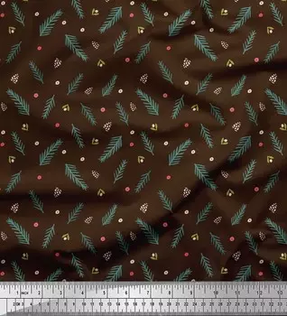 Soimoi черный японский креп-атласная ткань сосновая шишка и листья красного дерева с принтом швейная ткань метр 42 дюйма 42 Inch Wide - Poly Crepe коричневый