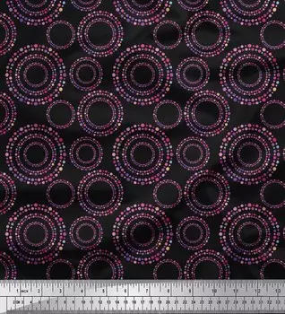 Soimoi черный японский креп-атласная ткань в горошек и круг с геометрическим принтом, швейная ткань, метр 42 дюйма 42 Inch Wide - Poly Crepe чёрный