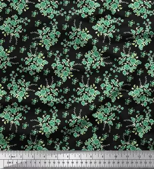 Soimoi черный японский креп-сатин с листьями и розами с цветочным принтом, швейная ткань, метр 42 дюйма 42 Inch Wide - Poly Crepe фиолетовый