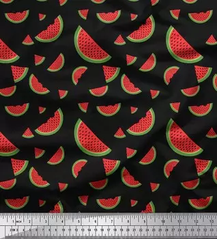 Soimoi черный японский креп-сатин ткань арбуз фрукты принт швейная ткань метр 42 дюйма 42 Inch Wide - Poly Crepe синий