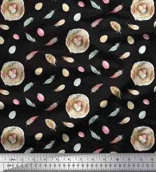 Soimoi черный японский креп-сатин ткань для шитья с гнездом и перьями, метр 42 дюйма 42 Inch Wide - Poly Georgette зелёный