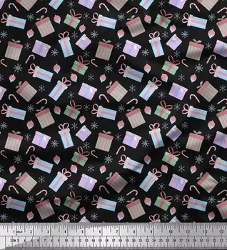 Soimoi черный японский креп-сатин ткань конфеты, подарочная коробка и орнамент рождественский принт ткань на метр 42 дюйма 42 Inch Wide - Poly Crepe синий