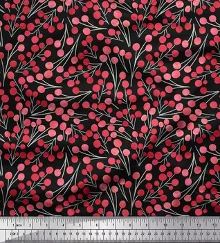 Soimoi черный японский креп-сатин ткань красные ягоды фрукты ткань с принтом 1 метр 42 дюйма 42 Inch Wide - Cotton Voile чёрный