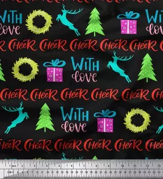 Soimoi черный японский креп-сатин ткань Рождественская елка и подарочный текстовый декор ткань с принтом метр 42 дюйма 42 Inch Wide - Poly Crepe чёрный