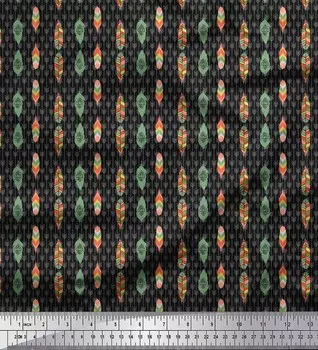 Soimoi черный японский креп-сатин ткань с перьями этнический декор ткань с принтом метр 42 дюйма 42 Inch Wide - Poly Crepe чёрный