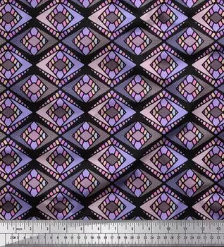 Soimoi черный японский креп-сатин ткань с ромбовидным геометрическим принтом по метрам 42 дюйма 42 Inch Wide - Poly Crepe чёрный