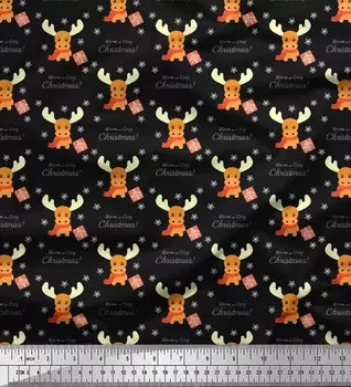 Soimoi черный японский креп-сатин ткань с изображением животных, подарочная коробка и теплая и уютная рождественская ткань с текстовым принтом на метр 42 дюйма 42 Inch Wide - Poly Crepe зелёный