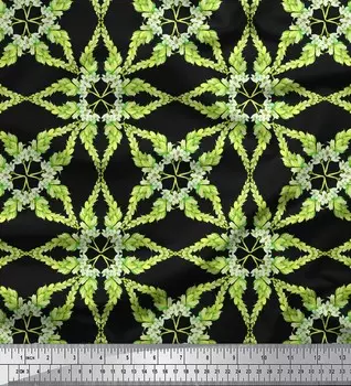 Soimoi Черный японский креп-сатин Ткань с листьями и цветочным геометрическим принтом 1 метр 42 дюйма 42 Inch Wide - Poly Crepe чёрный