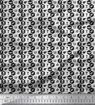 Soimoi черный японский креп-сатин ткань самолет, трофей и геометрический символ декор ткань с принтом метр 42 дюйма 42 Inch Wide - Poly Crepe чёрный