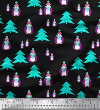 Soimoi черный японский креп-сатин ткань снеговик и елка Рождественский декор ткань с принтом метр 42 дюйма 42 Inch Wide - Poly Crepe чёрный