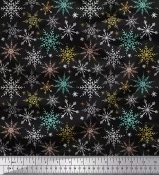 Soimoi черный японский креп-сатин ткань снежные хлопья ткань с цветочным принтом 1 метр 42 дюйма 42 Inch Wide - Poly Crepe зелёный