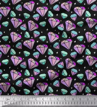 Soimoi черный японский креп-сатин ткань со звездами и бриллиантами, геометрический декор, ткань с принтом, метр, 42 дюйма 42 Inch Wide - Poly Crepe чёрный