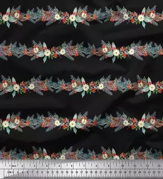 Soimoi черный японский креп-сатин ткань сосновые листья и пион в полоску с принтом швейная ткань метр 42 дюйма 42 Inch Wide - Poly Crepe чёрный