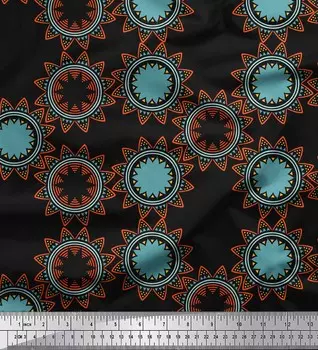 Soimoi черный японский креп-сатин ткань Sun Mandala ткань принты по метрам 42 дюйма 42 Inch Wide - Poly Crepe чёрный