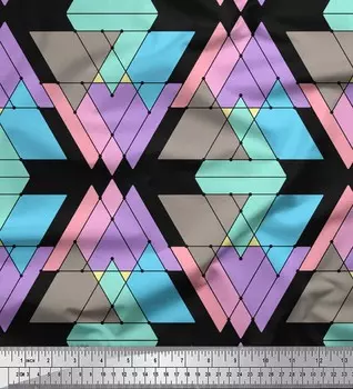 Soimoi черный японский креп-сатин ткань треугольный геометрический декор ткань с принтом метр 42 дюйма 42 Inch Wide - Cotton Voile чёрный