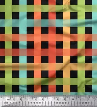 Soimoi черный японский креп-сатин в клетку, швейная ткань с принтом в клетку, метр 42 дюйма 42 Inch Wide - Poly Crepe чёрный