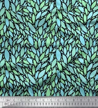 Soimoi Черная японская креп-сатиновая ткань с принтом листьев и листьев, 42 дюйма в ярдах 42 Inch Wide - Cotton Voile чёрный