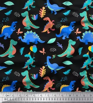 Soimoi Черный Япония Креп Атласная Ткань Воздушный Шар & Динозавр Дети Ткань Принты По метру 42 дюйма 42 Inch Wide - Poly Crepe чёрный