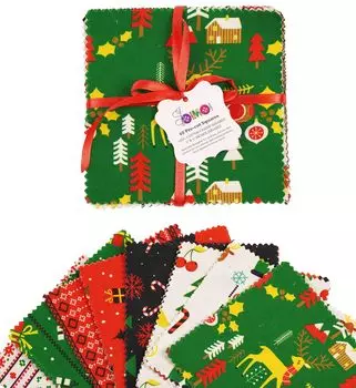 Soimoi Christmas Theme Print Precut 5-inch Cotton Fabric Quilting Squares Charm Pack DIY Patchwork Sewing 5x5