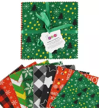 Soimoi Christmas Theme Print Precut 5-inch Cotton Fabric Quilting Squares Charm Pack DIY Patchwork Sewing 5x5 зелёный
