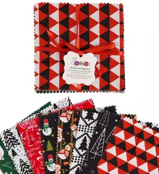 Soimoi Christmas Theme Print Precut 5-inch Cotton Fabric Quilting Squares Charm Pack DIY Patchwork Sewing 5x5 красный