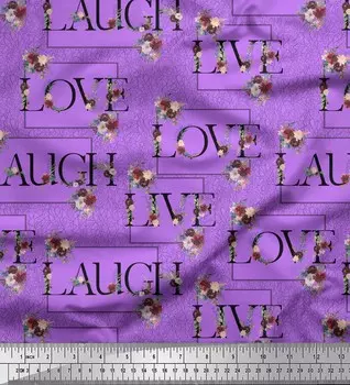 Soimoi Фиолетовая полиэфирная креповая ткань с цветочным принтом Love Text Print Ткань по метрам 42 дюйма 42 Inch Wide - Poly Crepe фиолетовый