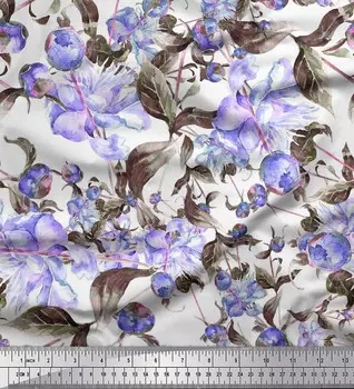 Soimoi фиолетовая полиэфирная креповая ткань с листьями и бутонами, цветочный декор, ткань с принтом BTY, 42 дюйма 42 Inch Wide - Poly Crepe фиолетовый