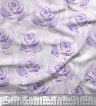 Soimoi Фиолетовая полиэфирная креповая ткань с розовым цветочным принтом по метрам 42 дюйма 42 Inch Wide - Poly Crepe фиолетовый