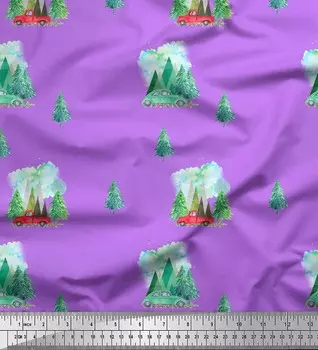 Soimoi фиолетовая японская креп-атласная ткань кедровое дерево и горная природа ткань с принтом на метр 42 дюйма 42 Inch Wide - Poly Crepe фиолетовый