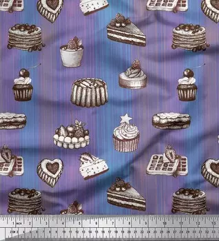 Soimoi фиолетовая японская креп-атласная ткань с принтом фруктов и кексов на метр 42 дюйма 42 Inch Wide - Poly Crepe фиолетовый