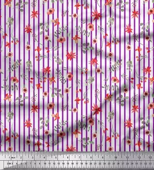 Soimoi фиолетовая японская креп-атласная ткань с принтами в виде листьев и цветочных полосок на метр 42 дюйма 42 Inch Wide - Poly Crepe фиолетовый