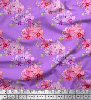 Soimoi фиолетовая японская креп-атласная ткань с цветочным принтом в виде листьев, швейная ткань, метр 42 дюйма 42 Inch Wide - Poly Crepe красный