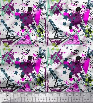 Soimoi фиолетовая японская креп-атласная ткань треугольники и мазки абстрактный декор ткань с принтом метр 42 дюйма 42 Inch Wide - Poly Crepe фиолетовый