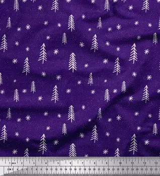 Soimoi фиолетовая японская креп-атласная ткань звездочка и снежная природа принт ткань на метр 42 дюйма 42 Inch Wide - Poly Crepe фиолетовый