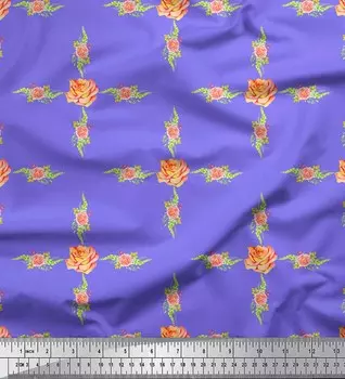 Soimoi фиолетовая японская креп-сатиновая ткань Grandiflora, роза и камелии, цветочный принт, ткань на метр, 42 дюйма 42 Inch Wide - Japan Crepe Satin фиолетовый