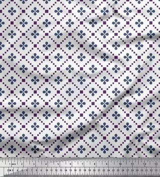 Soimoi Фиолетовая японская креп-сатиновая ткань Jaal Jamdani Ткань с принтом 1 метр 42 дюйма 42 Inch Wide - Poly Crepe синий