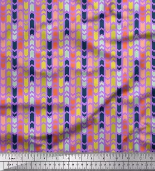 Soimoi фиолетовая японская креп-сатиновая ткань Paw Arrow с этническим принтом ткань по метрам 42 дюйма 42 Inch Wide - Poly Crepe фиолетовый