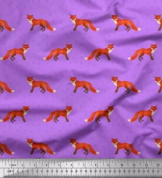 Soimoi фиолетовая японская креп-сатиновая ткань с принтом лисы и животных, ткань для рукоделия шириной 42 дюйма по метрам 42 Inch Wide - Poly Crepe фиолетовый