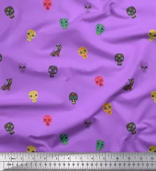 Soimoi фиолетовая японская креп-сатиновая ткань с принтом черепа и кошки в племенном стиле ткань для рукоделия шириной 42 дюйма по метрам 42 Inch Wide - Poly Crepe фиолетовый