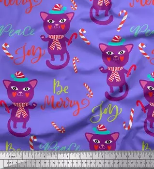 Soimoi фиолетовая японская креп-сатиновая ткань с текстом и принтом кошек для детей, 42 дюйма по метрам 42 Inch Wide - Poly Crepe фиолетовый