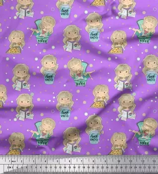 Soimoi фиолетовая японская креп-сатиновая ткань с милыми девушками и горошек с принтом по метрам 42 дюйма 42 Inch Wide - Poly Crepe фиолетовый