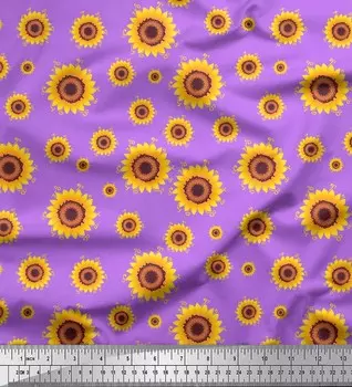 Soimoi фиолетовая японская креп-сатиновая ткань с цветочным принтом подсолнечника на метр 42 дюйма 42 Inch Wide - Poly Crepe фиолетовый