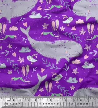 Soimoi фиолетовая японская креп-сатиновая ткань с милыми животными, детская ткань с принтом на метр, 42 дюйма 42 Inch Wide - Cotton Voile фиолетовый