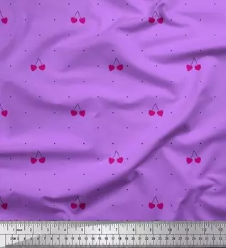Soimoi фиолетовая японская креп-сатиновая ткань с принтом вишни и точек, швейная ткань, метр 42 дюйма 42 Inch Wide - Poly Crepe синий
