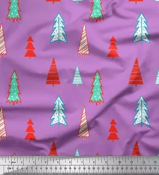 Soimoi фиолетовая японская креп-сатиновая ткань с принтом рождественской елки, ткань на метр, 42 дюйма 42 Inch Wide - Cotton Voile фиолетовый