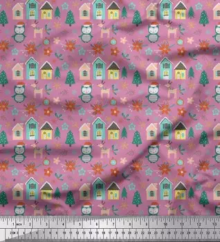 Soimoi фиолетовая японская креп-сатиновая ткань с совой и елкой, рождественская ткань с принтом по метрам, 42 дюйма 42 Inch Wide - Poly Crepe фиолетовый